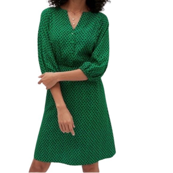 Banana Republic Balloon Sleeve Fit and Flare Dress Green SP - Picture 1 of 7